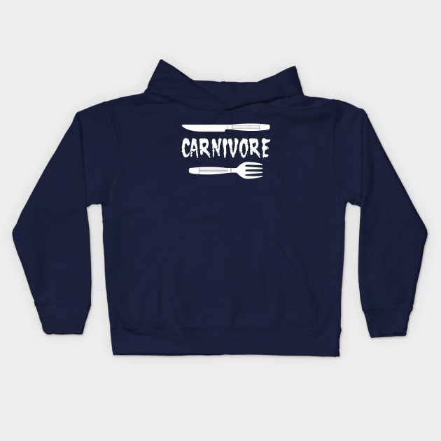 Carnivore Knife and Fork White Text Kids Hoodie by Barthol Graphics